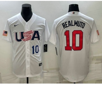 Mens USA Baseball #10 JT Realmuto Number 2023 White World Baseball Classic Stitched Jersey