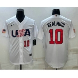 Men's USA Baseball #10 JT Realmuto Number 2023 White World Baseball Classic Stitched Jerseys