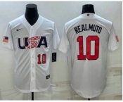 Men's USA Baseball #10 JT Realmuto Number 2023 White World Baseball Classic Stitched Jerseys