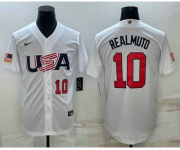 Men's USA Baseball #10 JT Realmuto Number 2023 White World Baseball Classic Stitched Jerseys