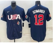 Men's USA Baseball #12 Kyle Schwarber 2023 Navy World Baseball Classic Stitched Jersey