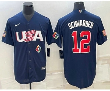 Men's USA Baseball #12 Kyle Schwarber 2023 Navy World Baseball Classic Stitched Jersey