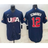 Men's USA Baseball #12 Kyle Schwarber 2023 Navy World Baseball Classic Stitched Jerseys