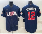 Men's USA Baseball #12 Kyle Schwarber 2023 Navy World Baseball Classic Stitched Jerseys