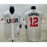 Men's USA Baseball #12 Kyle Schwarber 2023 White World Baseball Classic Stitched Jersey