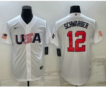 Men's USA Baseball #12 Kyle Schwarber 2023 White World Baseball Classic Stitched Jersey