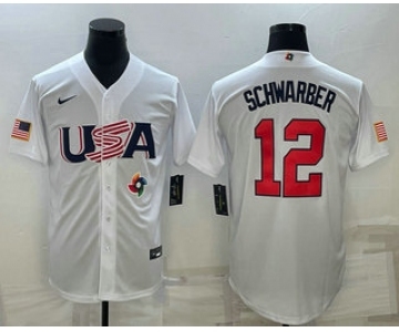 Men's USA Baseball #12 Kyle Schwarber 2023 White World Baseball Classic Stitched Jerseys