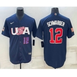 Men's USA Baseball #12 Kyle Schwarber Number 2023 Navy World Baseball Classic Stitched Jersey