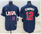 Men's USA Baseball #12 Kyle Schwarber Number 2023 Navy World Baseball Classic Stitched Jersey