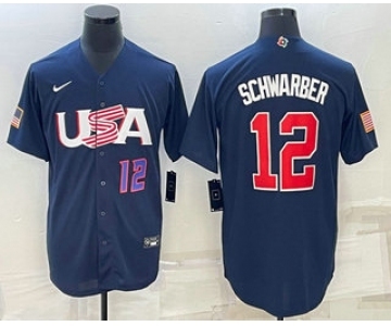 Mens USA Baseball #12 Kyle Schwarber Number 2023 Navy World Baseball Classic Stitched Jersey