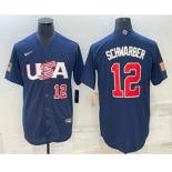 Men's USA Baseball #12 Kyle Schwarber Number 2023 Navy World Baseball Classic Stitched Jerseys