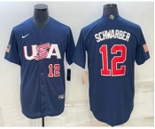 Men's USA Baseball #12 Kyle Schwarber Number 2023 Navy World Baseball Classic Stitched Jerseys