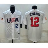 Men's USA Baseball #12 Kyle Schwarber Number 2023 White World Baseball Classic Stitched Jersey