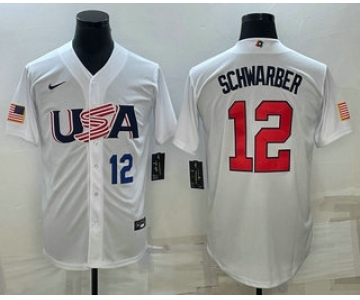 Men's USA Baseball #12 Kyle Schwarber Number 2023 White World Baseball Classic Stitched Jersey