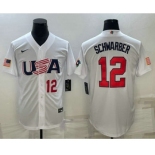 Men's USA Baseball #12 Kyle Schwarber Number 2023 White World Baseball Classic Stitched Jerseys