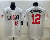 Men's USA Baseball #12 Kyle Schwarber Number 2023 White World Baseball Classic Stitched Jerseys