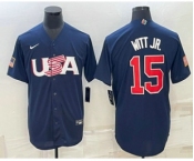 Men's USA Baseball #15 Bobby Witt Jr 2023 Navy World Baseball Classic Stitched Jerseys