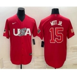 Men's USA Baseball #15 Bobby Witt Jr 2023 Red World Baseball Classic Stitched Jersey