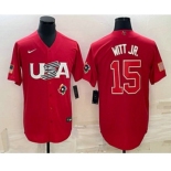 Men's USA Baseball #15 Bobby Witt Jr 2023 Red World Baseball Classic Stitched Jerseys