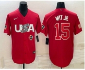 Men's USA Baseball #15 Bobby Witt Jr 2023 Red World Baseball Classic Stitched Jerseys