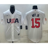 Men's USA Baseball #15 Bobby Witt Jr 2023 White World Baseball Classic Replica Stitched Jersey