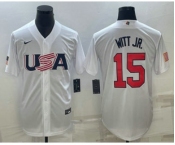 Men's USA Baseball #15 Bobby Witt Jr 2023 White World Baseball Classic Replica Stitched Jersey