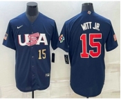 Men's USA Baseball #15 Bobby Witt Jr Number 2023 Navy World Baseball Classic Stitched Jersey