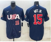 Men's USA Baseball #15 Bobby Witt Jr Number 2023 Navy World Baseball Classic Stitched Jerseys