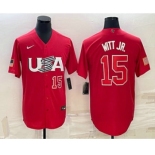 Men's USA Baseball #15 Bobby Witt Jr Number 2023 Red World Baseball Classic Stitched Jersey1