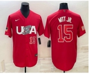 Men's USA Baseball #15 Bobby Witt Jr Number 2023 Red World Baseball Classic Stitched Jersey1