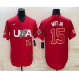 Mens USA Baseball #15 Bobby Witt Jr Number 2023 Red World Baseball Classic Stitched Jersey