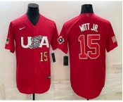 Men's USA Baseball #15 Bobby Witt Jr Number 2023 Red World Baseball Classic Stitched Jersey