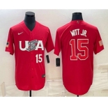 Men's USA Baseball #15 Bobby Witt Jr Number 2023 Red World Baseball Classic Stitched Jerseys