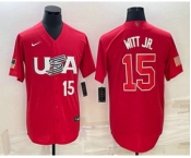 Men's USA Baseball #15 Bobby Witt Jr Number 2023 Red World Baseball Classic Stitched Jerseys