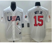 Men's USA Baseball #15 Bobby Witt Jr Number 2023 White World Baseball Classic Replica Stitched Jersey1