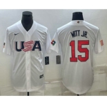 Men's USA Baseball #15 Bobby Witt Jr Number 2023 White World Baseball Classic Replica Stitched Jersey2