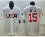 Men's USA Baseball #15 Bobby Witt Jr Number 2023 White World Baseball Classic Replica Stitched Jersey2