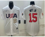 Men's USA Baseball #15 Bobby Witt Jr Number 2023 White World Baseball Classic Replica Stitched Jersey