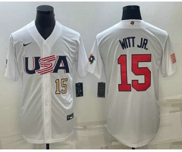 Mens USA Baseball #15 Bobby Witt Jr Number 2023 White World Baseball Classic Replica Stitched Jersey