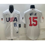 Men's USA Baseball #15 Bobby Witt Jr Number 2023 White World Baseball Classic Replica Stitched Jerseys