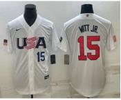 Men's USA Baseball #15 Bobby Witt Jr Number 2023 White World Baseball Classic Replica Stitched Jerseys