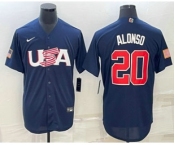 Men's USA Baseball #20 Pete Alonso 2023 Navy World Baseball Classic Stitched Jersey