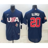 Men's USA Baseball #20 Pete Alonso 2023 Navy World Baseball Classic Stitched Jerseys