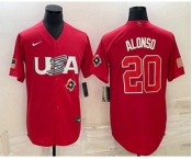 Men's USA Baseball #20 Pete Alonso 2023 Red World Classic Stitched Jerseys