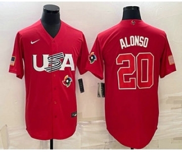 Men's USA Baseball #20 Pete Alonso 2023 Red World Classic Stitched Jerseys