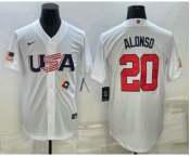 Men's USA Baseball #20 Pete Alonso 2023 White World Baseball Classic Stitched Jersey