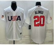 Men's USA Baseball #20 Pete Alonso 2023 White World Baseball Classic Stitched Jerseys