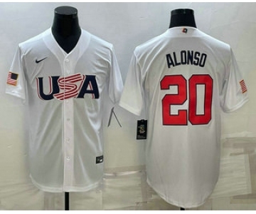 Men's USA Baseball #20 Pete Alonso 2023 White World Baseball Classic Stitched Jerseys