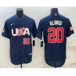 Men's USA Baseball #20 Pete Alonso Number 2023 Navy World Baseball Classic Stitched Jersey