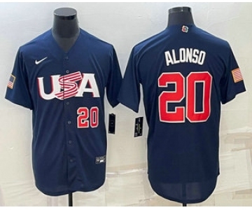 Men's USA Baseball #20 Pete Alonso Number 2023 Navy World Baseball Classic Stitched Jersey